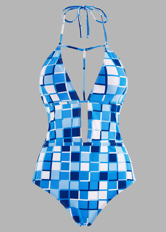 Tie Detail Plaid Open Back One Piece Swimwear