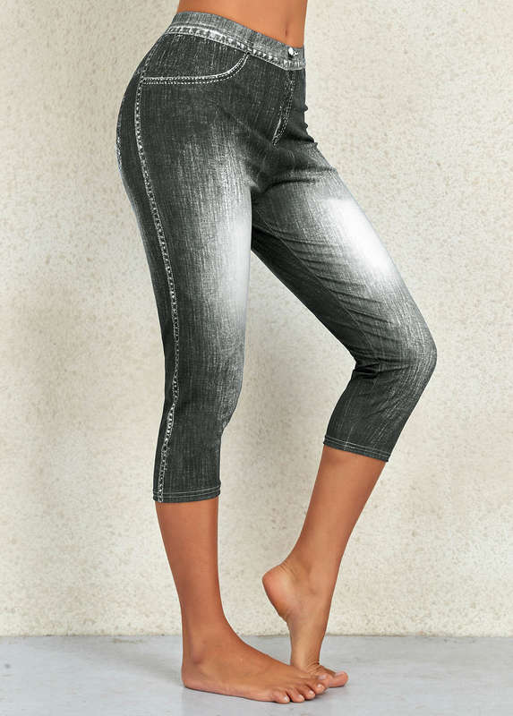Flag Print Denim Blue Mid Waisted Leggings