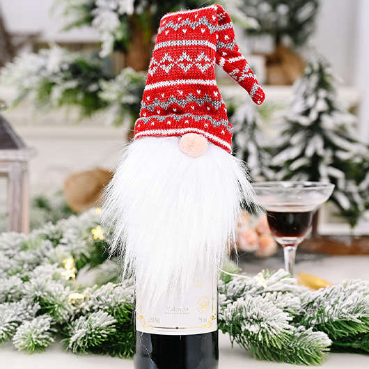 Geometric Christmas Print Red Wine Cover
