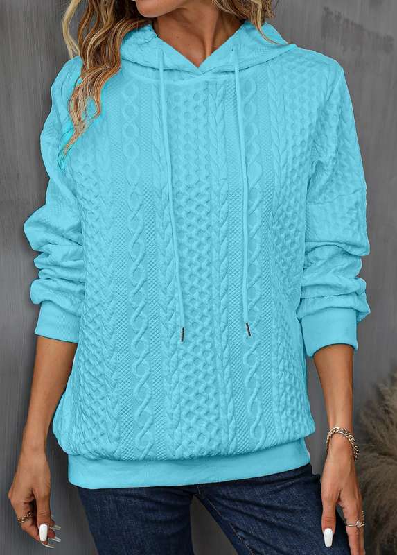 Drawstring Twisted Sky Blue Long Sleeve Hoodie