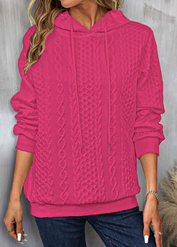Drawstring Twisted Hot Pink Long Sleeve Hoodie