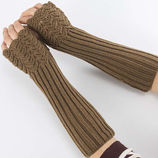 Dark Camel Warming Below Elbow Fingerless Gloves