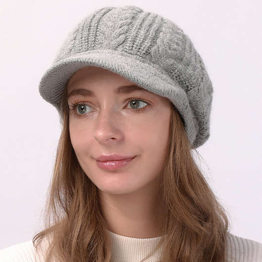 Light Grey Marl Classic Ribbed Beret Hat