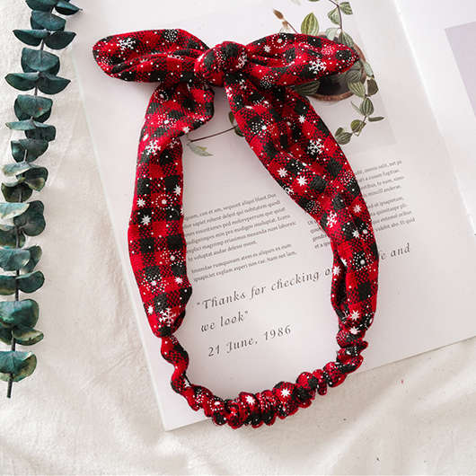 Bowknot Detail Christmas Plaid Red Headband
