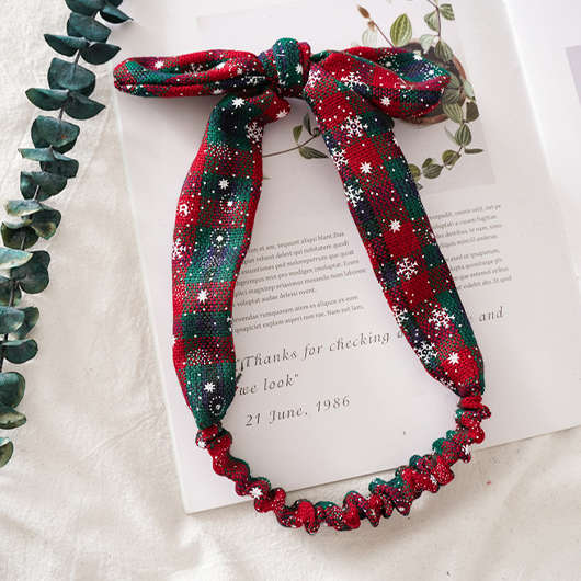 Bowknot Detail Christmas Plaid Red Headband