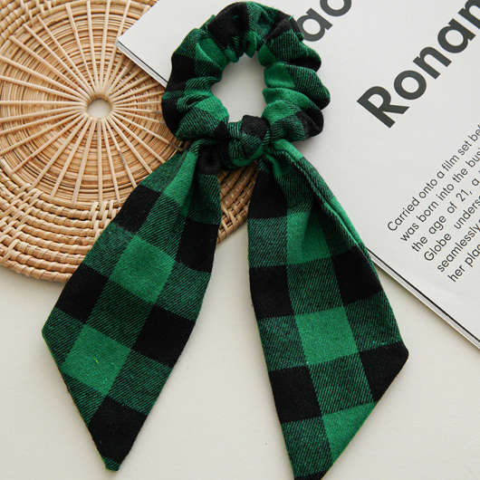 Bowknot Detail Plaid High Stretchy Green Scrunchie
