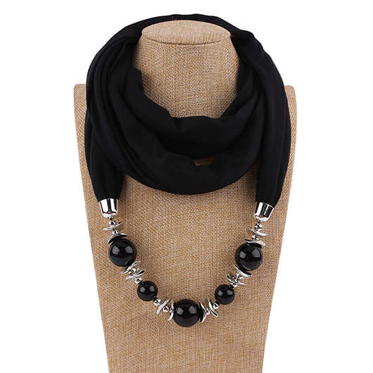 Beaded Black Geometric Patchwork Infinity Scarf