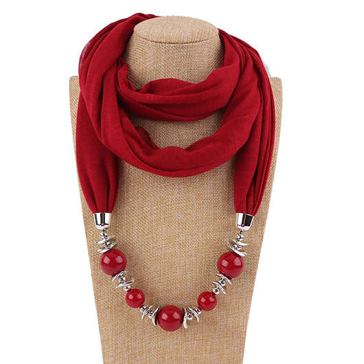 Beaded Wine Red Geometric Patchwork Scarf