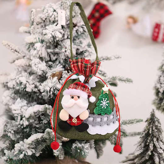 Christmas Print Drawstring Multi Color Gift Bag Pendant