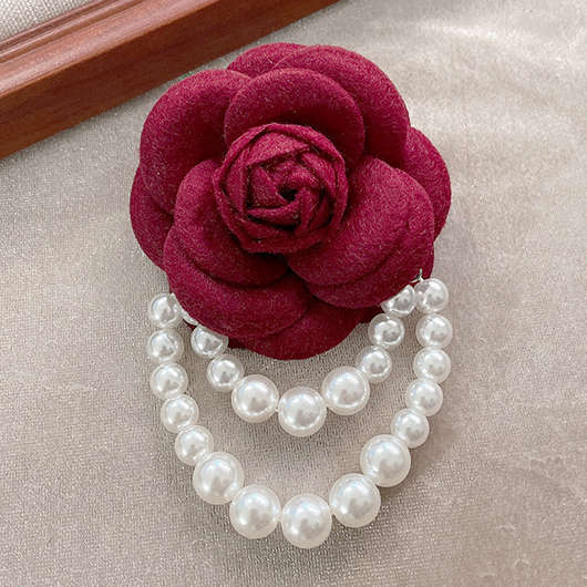 Rose Wine Red Layered Design Pearl Brooch