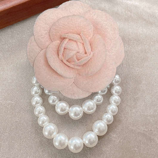 Rose Light Pink Layered Design Pearl Brooch