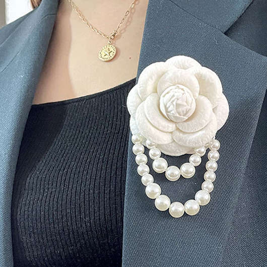 Rose Beige Layered Design Pearl Brooch