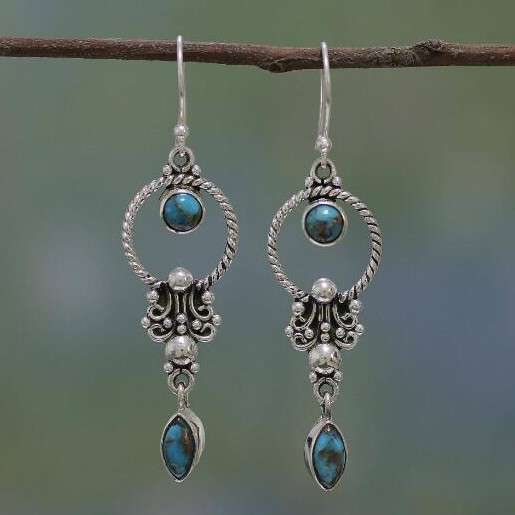 Geometric Light Blue Alloy Marble Earrings
