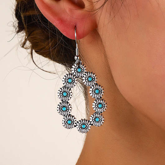 Teardrop Silvery White Alloy Floral Earrings