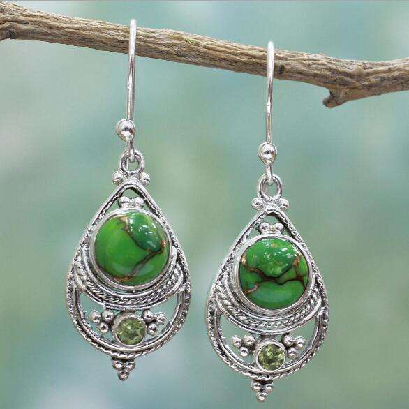 Green Hot Drilling Alloy Detail Earrings