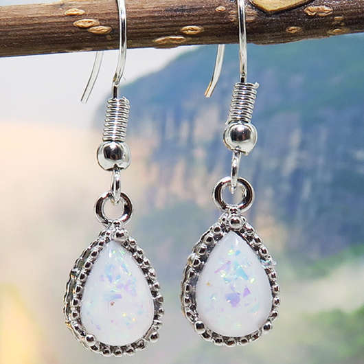 Teardrop Design White Alloy Detail Earrings