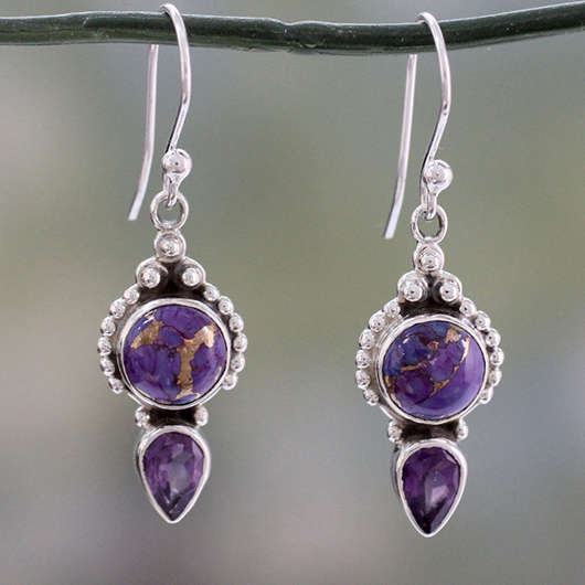 Purple Hot Drilling Alloy Detail Earrings
