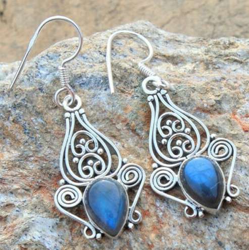 Blue Alloy Detail Patchwork Geometric Earrings