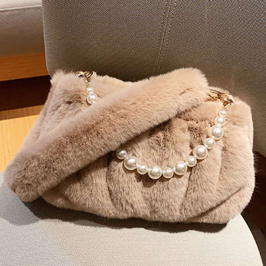 Dark Camel Pearl Zip Shoulder Bag