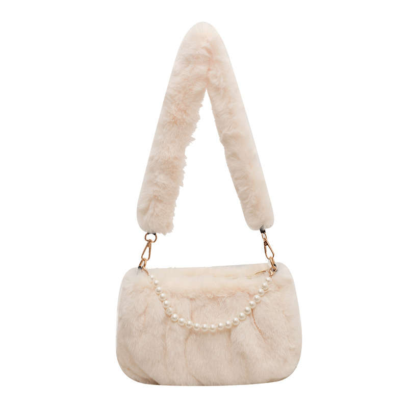 White Patchwork Pearl Zip Shoulder Bag