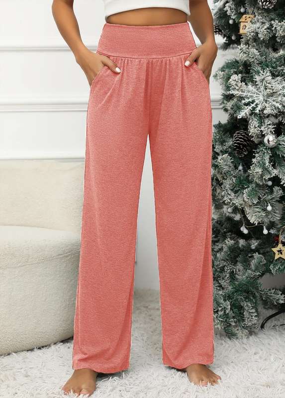 Pocket Elastic Waist Dusty Pink High Waisted Pants