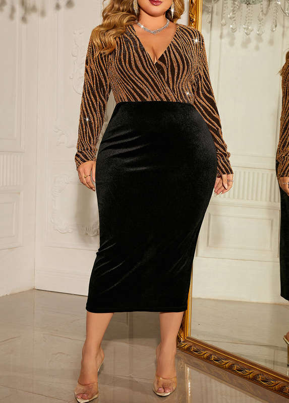 Plus Size Black Striped Dress