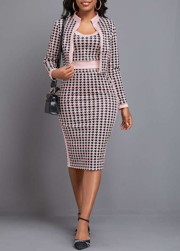 Split Plaid Light Pink Top and Skirt