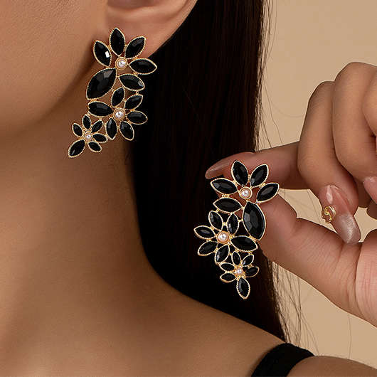 Geometric Leaf Black Plants Alloy Earrings