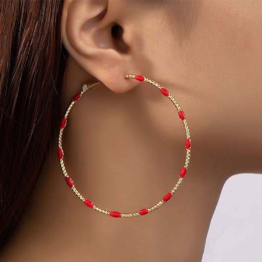 Round Metal Red Detailed Alloy Earrings