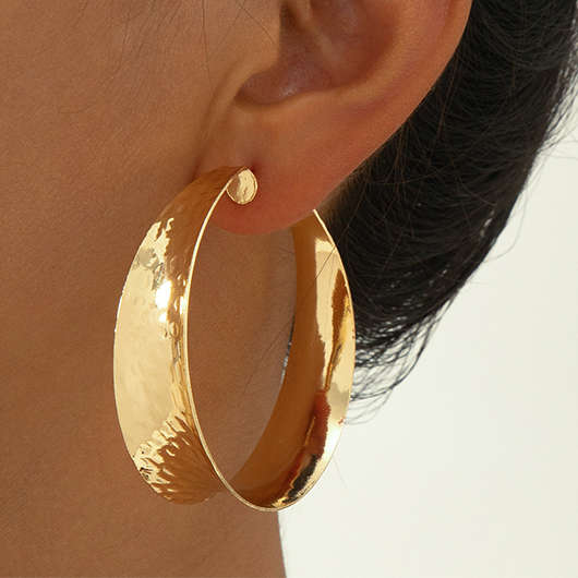 Round Geometirc Detailed Gold Alloy Earrings