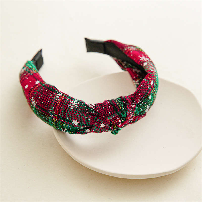 Red Snowflake Christmas Plaid Geometric Headband