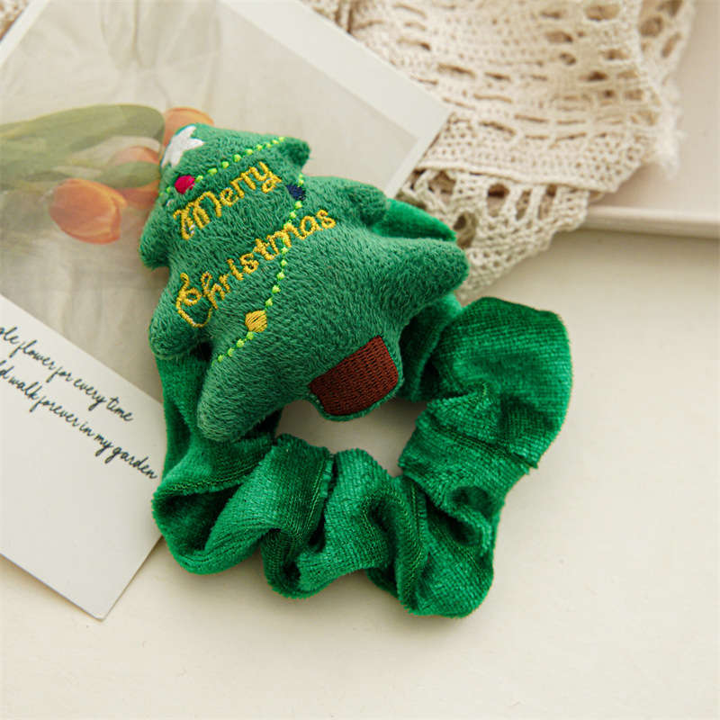 Round Christmas Patchwork Smocked Green Scrunchie