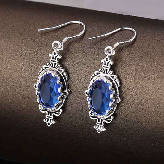 Blue Patchwork Round Alloy Detail Earrings