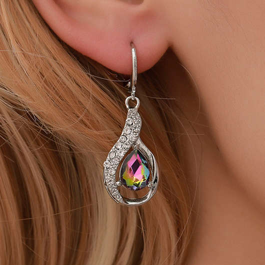 Waterdrop Rhinestone Silvery White Alloy Earrings