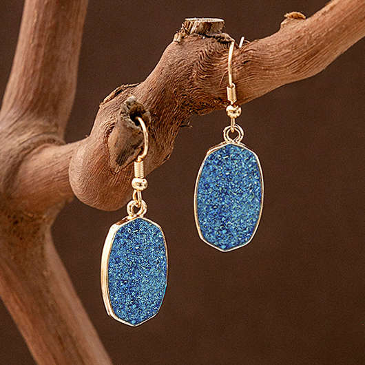 Dusty Blue Patchwork Alloy Detail Earrings