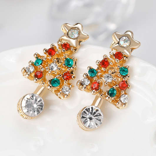 Golden Christmas Tree Design Alloy Earrings