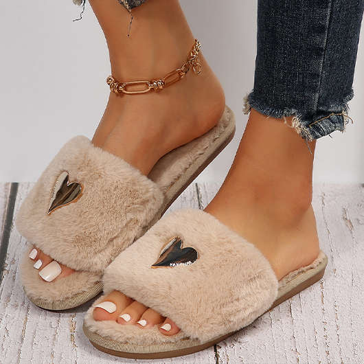 Light Camel Falt Round Toe Slippers