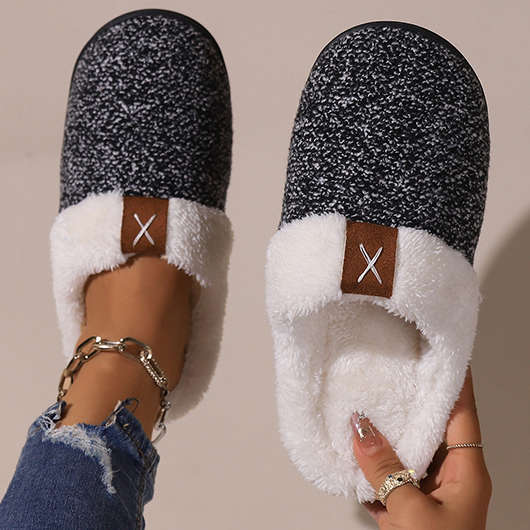 Tribal Print Cotton Dark Grey Marl Falt Closed Toe