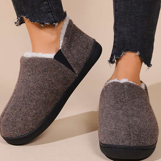 Faux Fur Dark Grey Falt Closed Toe Slippers