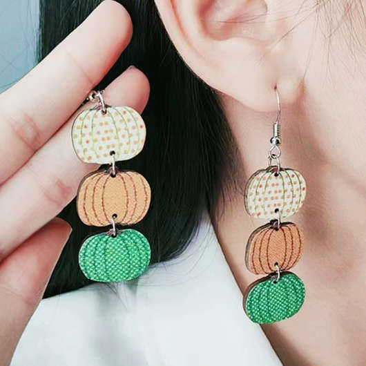 Pumpkin Multi Color Plants Wood Earrings