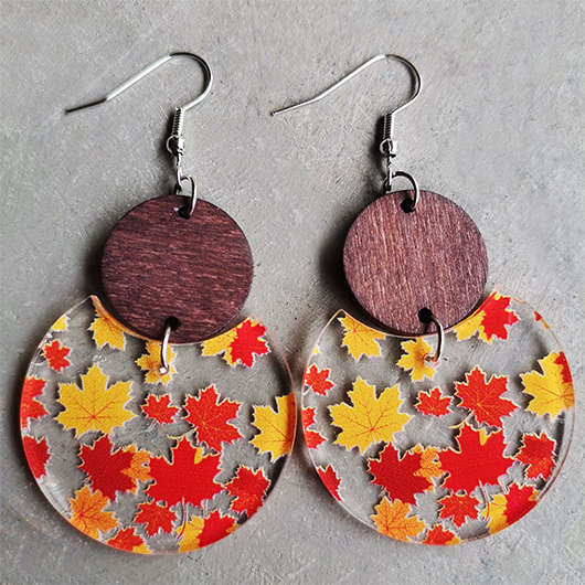 Round Design Patchwork Dark Coffee Earrings
