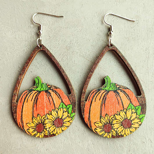 Pumpkin Patchwork Dark Coffee Wood Earrings