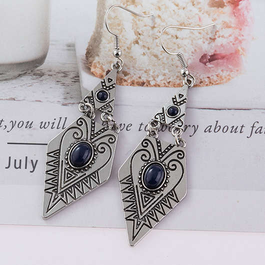 Silvery White Geometric Alloy Tribal Earrings