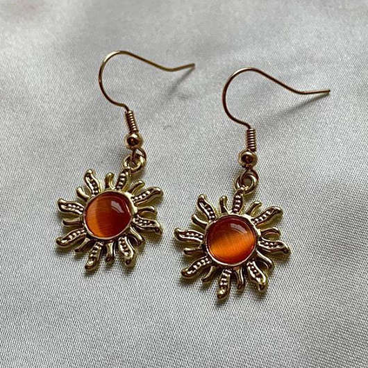 Vintage Sunflower Design Gold Alloy Earrings