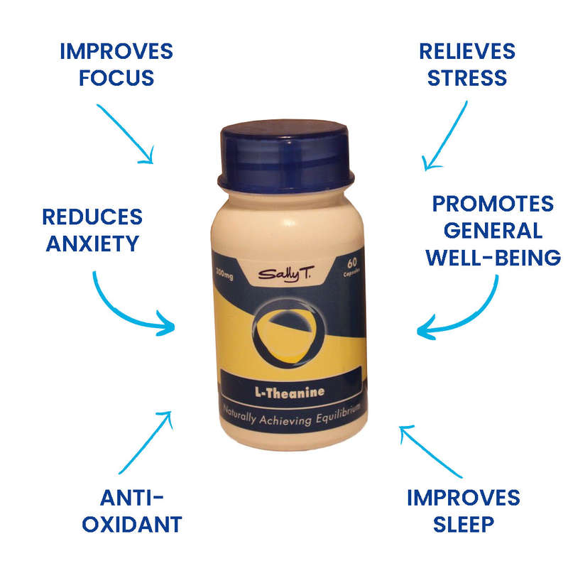 Sally T. L-Theanine 300mg/capsule, 60 Capsules. Anxiety and Brain Health
