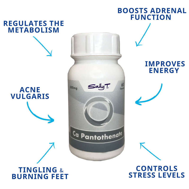 Sally T. Ca Pantothenate  300mg/capsule - 60 Capsules. Vitamin B5 for Adrenal Gland Support & Skin