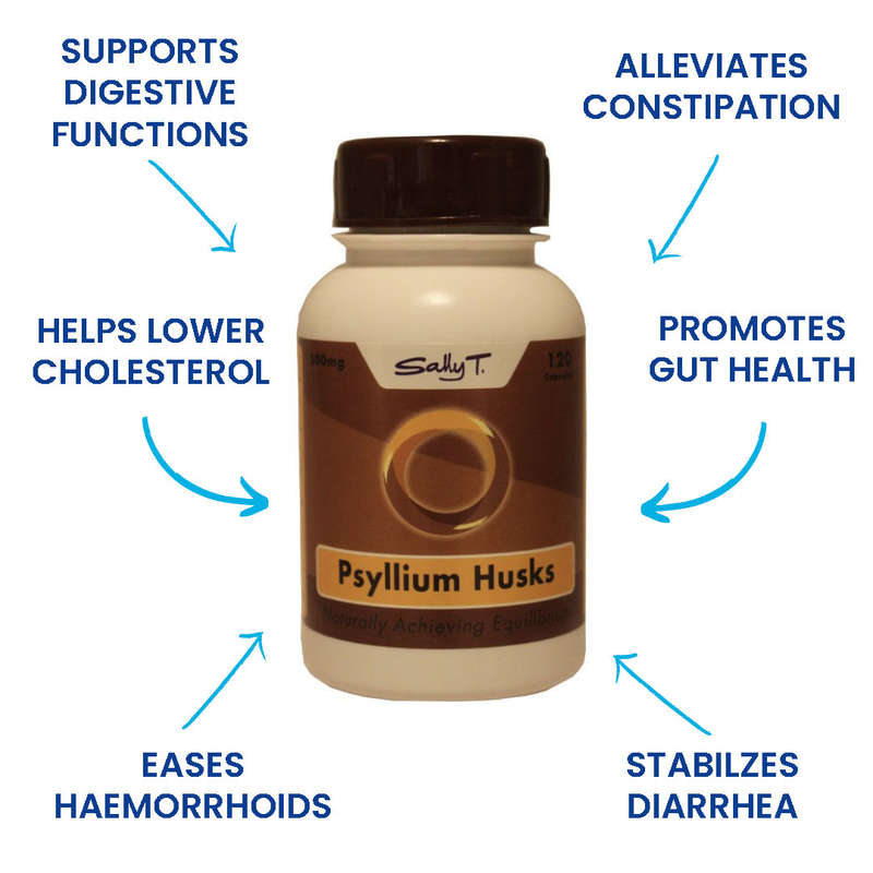 Sally T. Psyllium Husks, 500mg/capsule, 120 capsules. Refined Roughage