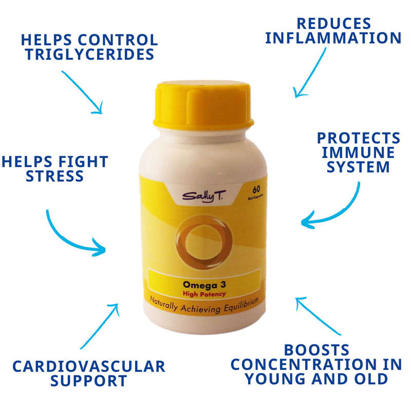 Sally T. Omega 3 High Potency 1250mg, 60 Capsules. Cardiovascular Health