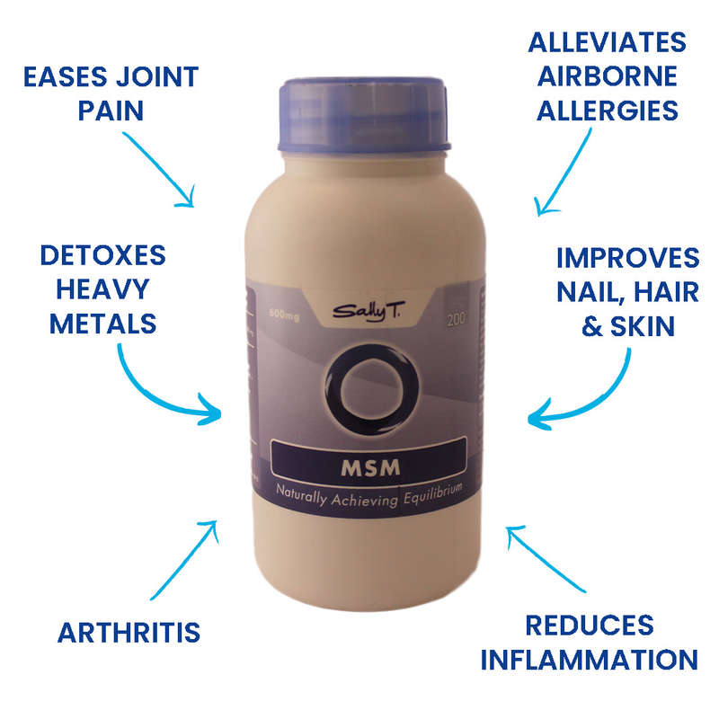 Sally T. MSM 600mg/capsule, 200 Capsules - Airborne Allergies, Joint & Skin, Hair & Nails