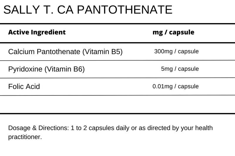 Sally T. Ca Pantothenate  300mg/capsule - 60 Capsules. Vitamin B5 for Adrenal Gland Support & Skin
